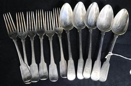 A part service of George III silver fiddle pattern flatware, London 1801, makers William Eley & William Fearn,